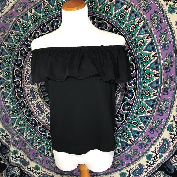 🌺 J. Crew Off The Shoulder Black Short Sleeve Top - Picture 1 of 5